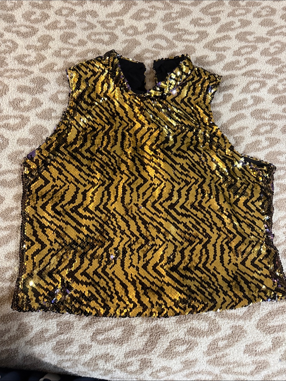 QUEEN OF SPARKLES Gold & Black Sequin Sleeveless Tank